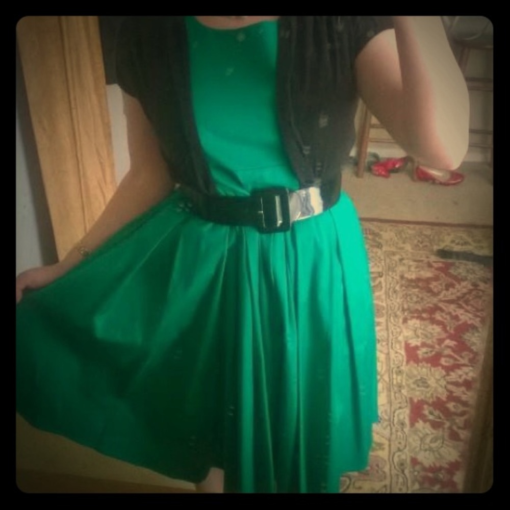👗Calvin Klein emerald green A-line retro dress👗